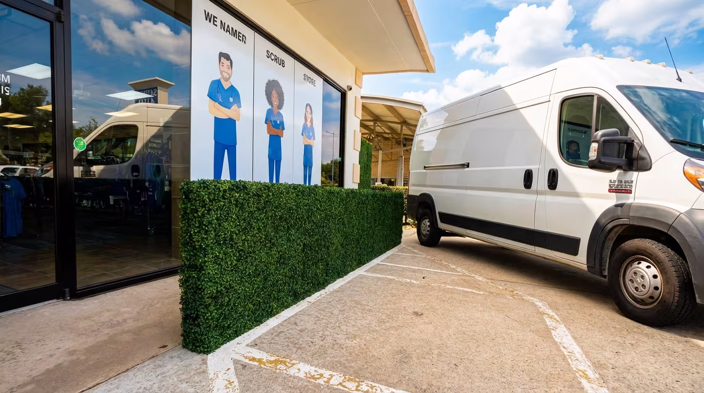 Houston storefront hedge panel application detail