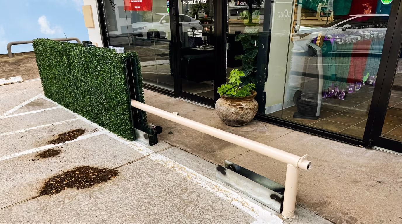 UV-stabilized hedge panels on Houston storefront