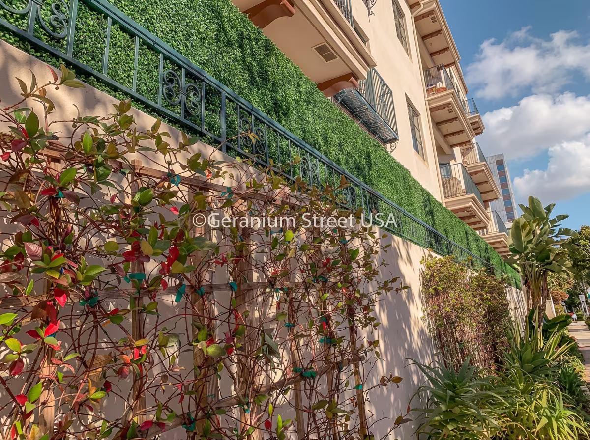 Privacy hedge panel application on residential block wall
