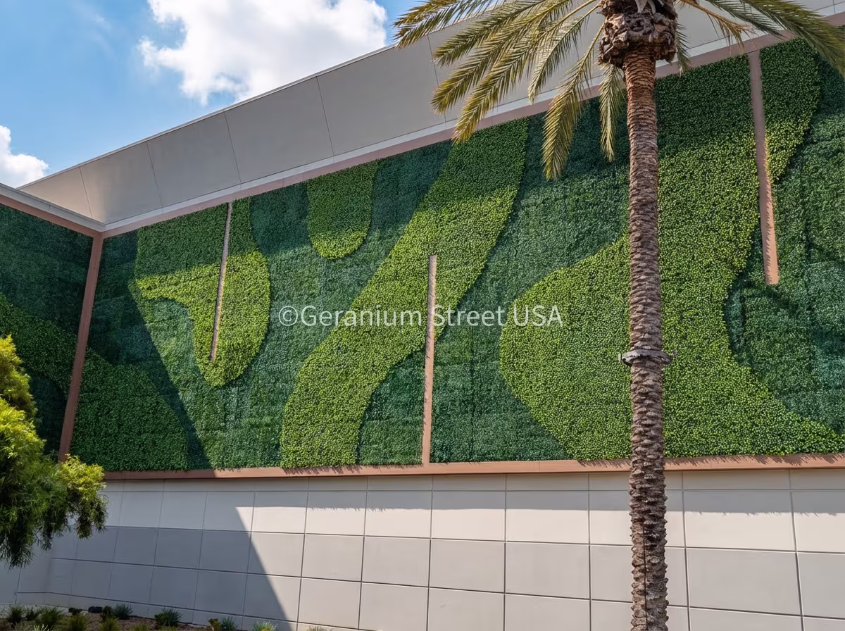 Detailed view of UV-resistant artificial foliage at Lifetime Irvine