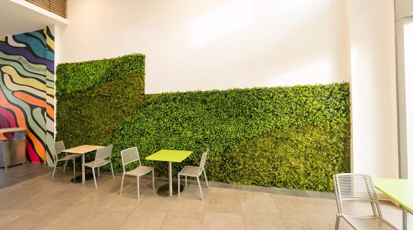 UV-rated artificial living wall in food court