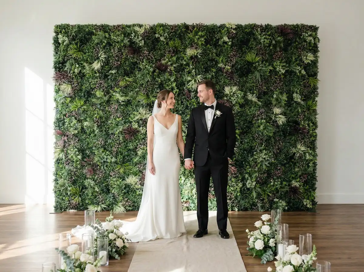 Artificial hedge wall backdrop at an event
