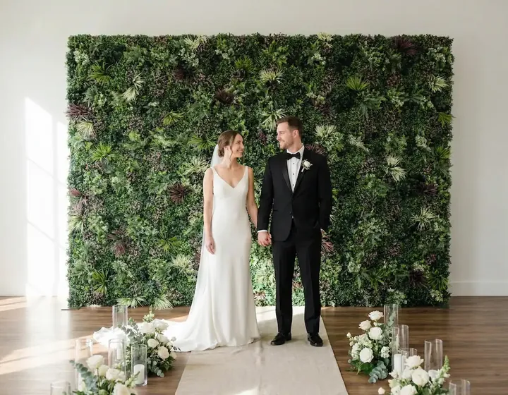 Living wall backdrop at a wedding
