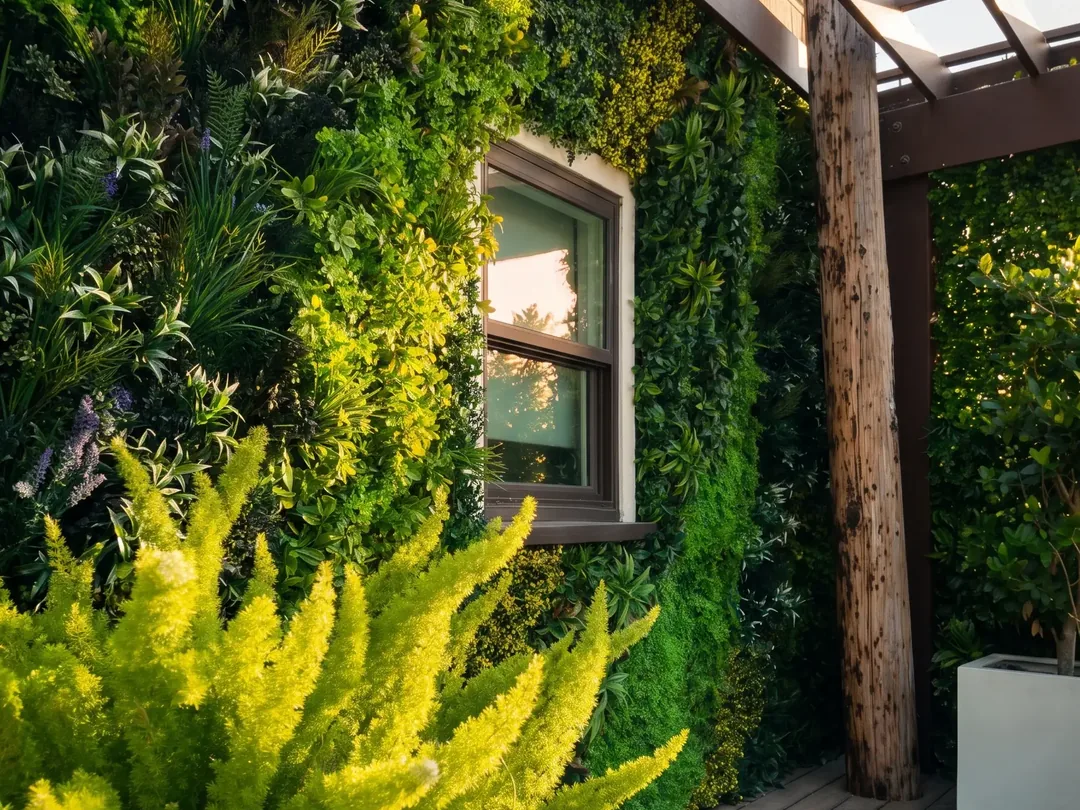 Custom artificial living wall on a rooftop terrace