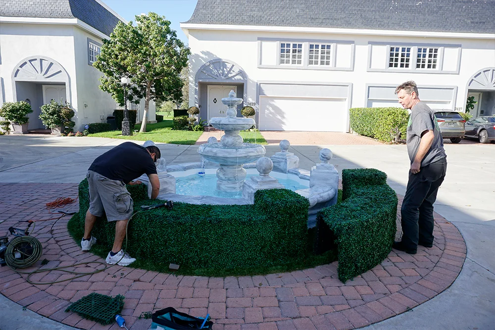 Installation of custom curved hedge