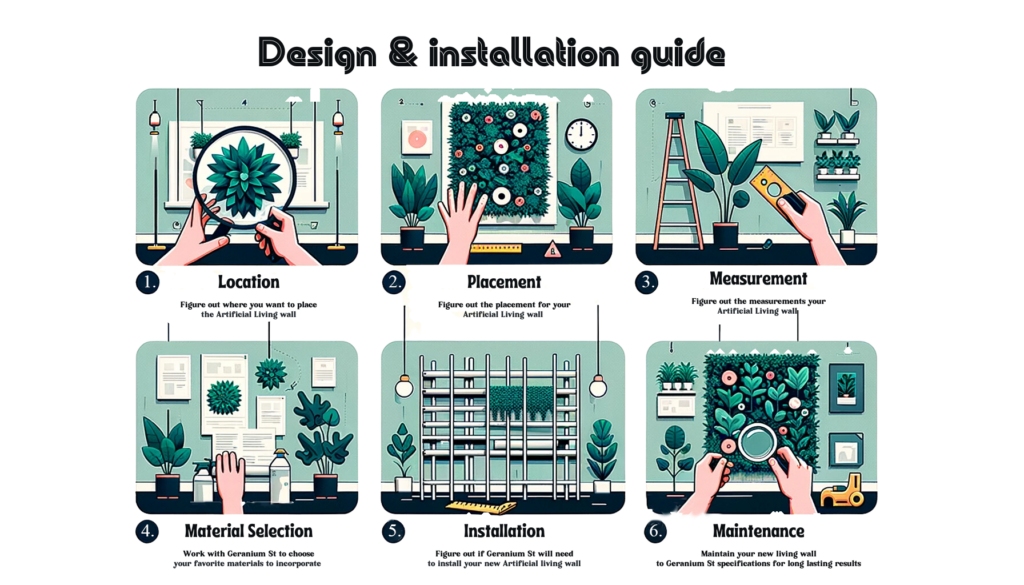 Infographic on how to go through process of installing an Artificial living wall